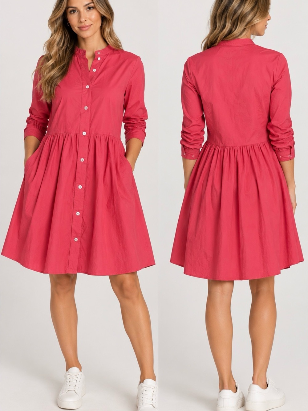 Tuckernuck Button-Front Coral Pink Gathered Dress